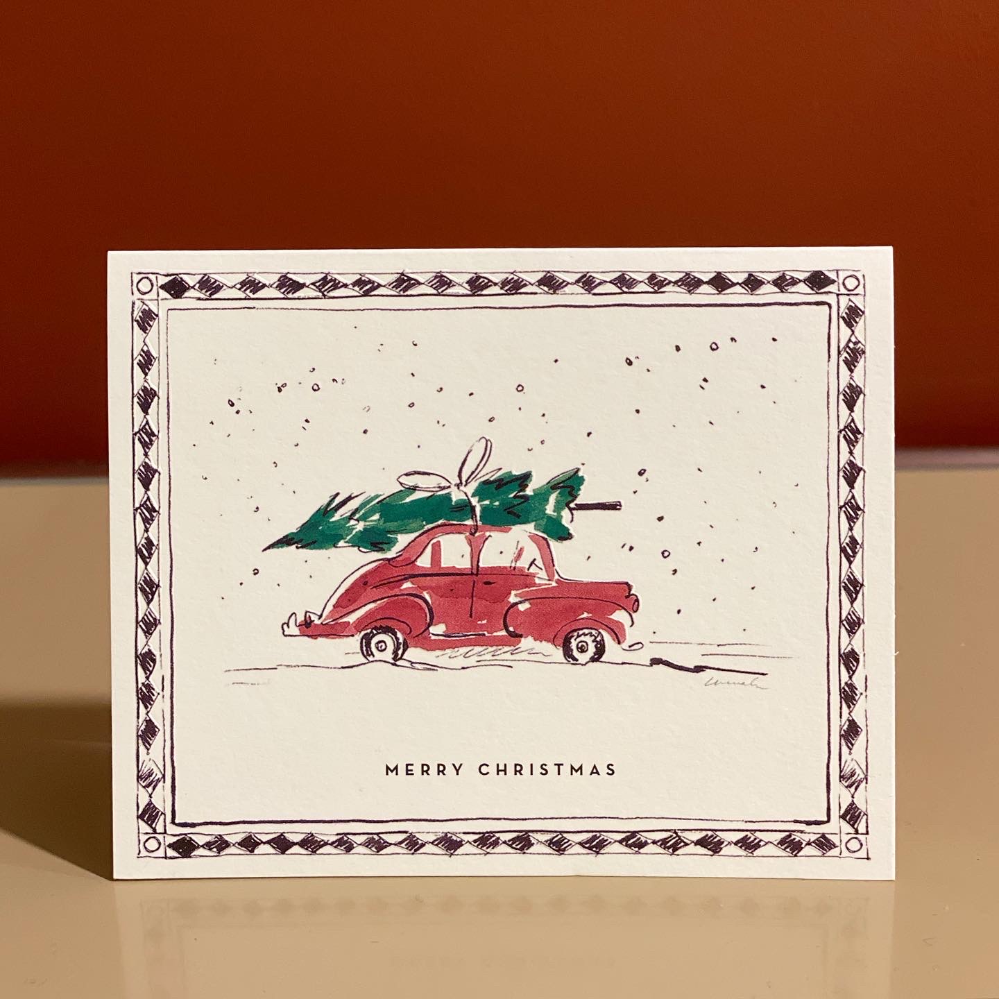빨강자동차와 크리스마스 트리 카드